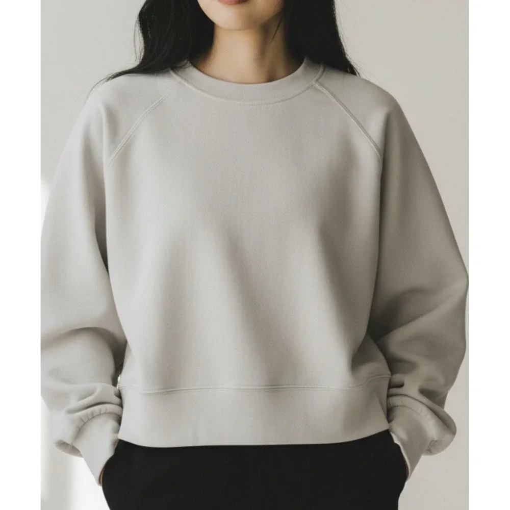 Lululemon Sweatshirt Women8 Opal White Cropped Crewneck Stretch Pullover LW3EZLS